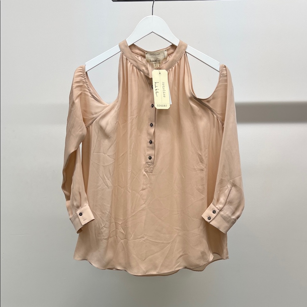 NWT 100% Silk Blush Cold Shoulder Blouse